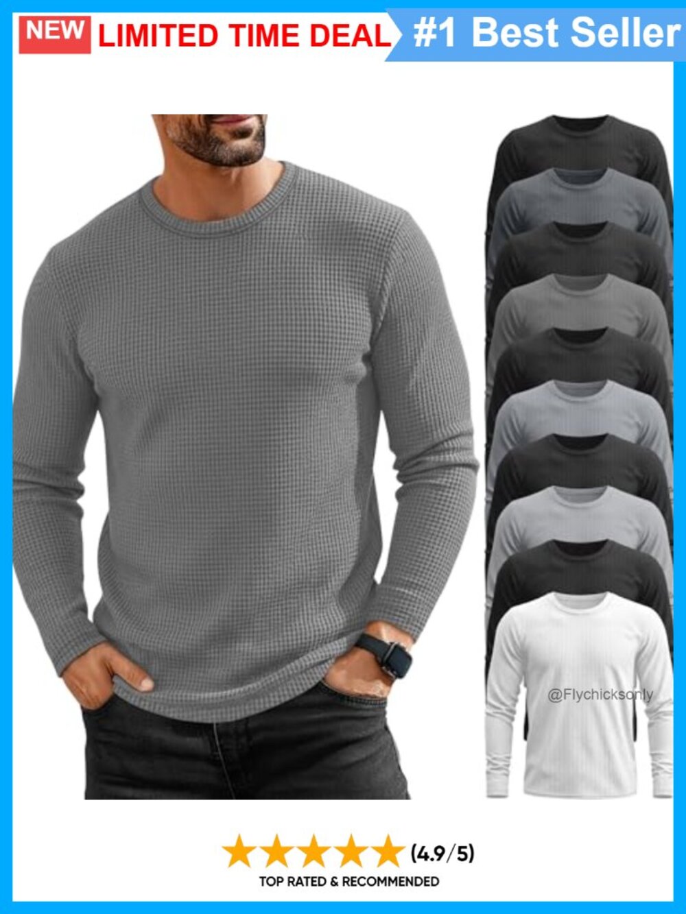 Men's Waffle Knit Thermal Long Sleeve Crew Neck Shirts 10 Pack